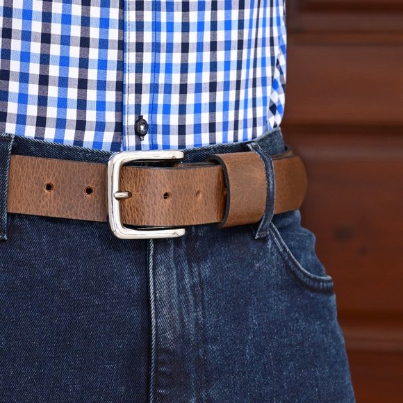 Mens Leather Belt Vintage Olive Brown Pull-Up Leather - Free Personalization - Picture 7 of 15